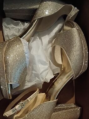 Anne Klein Gold Rhinestone Platform Heels